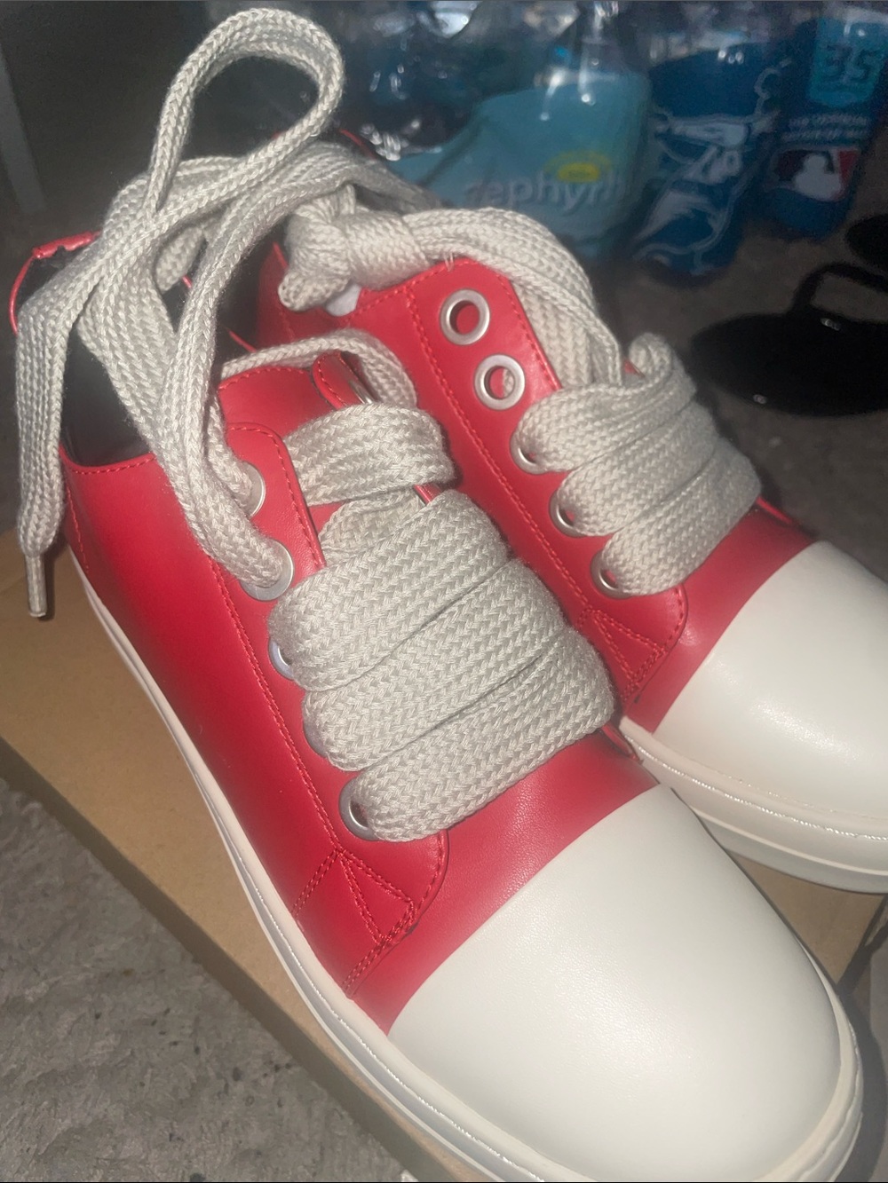 Rick Owen’s Red/White Low Jumbo Lace Women’s Shoes Size 12
